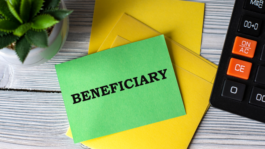 Sticky note that says Beneficiary designation forms