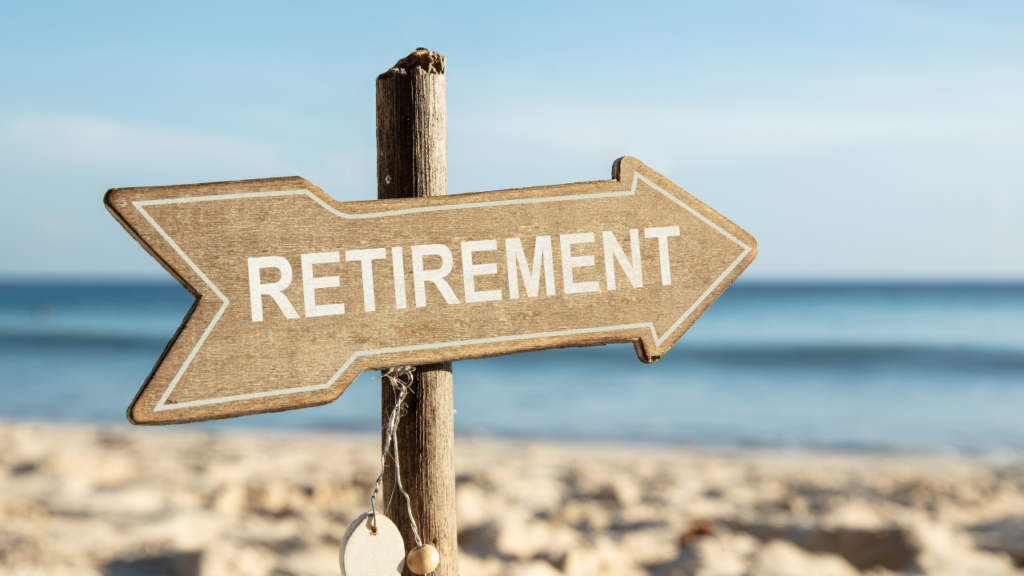 Sign on a beach that says "retirement"